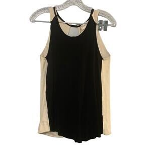 liberty garden Faux Suede Cotton Open‎ Back Scoop Neck Charm Black Cream Tank XS